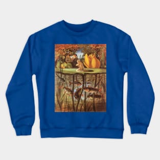 Vintage Fairy Tales, Thumbelina Crying on a Lilypad with a Butterfly Crewneck Sweatshirt